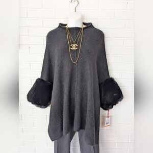 SALE! Fabulous Black Faux Fur Cuff Sweater Tunic NWT FITS S TO L